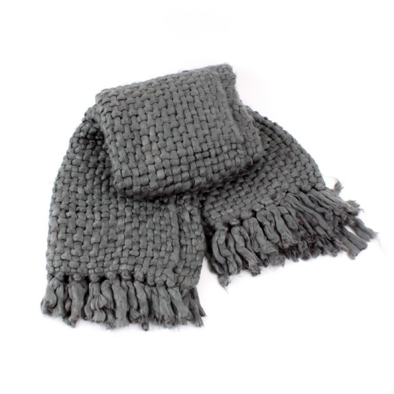 THROW CHUNKY KNIT ACRIL GREY - BLANKETS, TOWELS